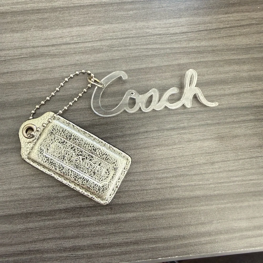 Coach Poppy Hang Tag Set Acrylic Logo Charm Metallic Leather Hang Tag